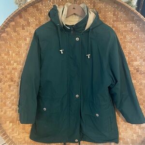 london fog green quilt lined and hooded jacket small